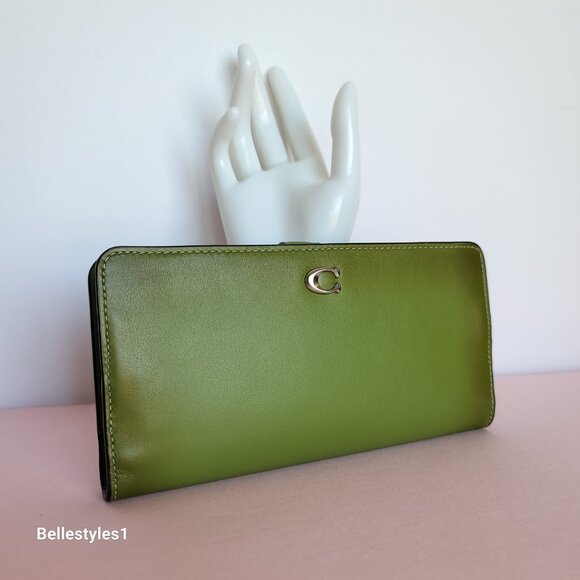 COACH Smooth Leather Skinny Snap-Tab Closure Wallet with ID Window- Dark Lime⭐🎈 - Picture 4 of 16